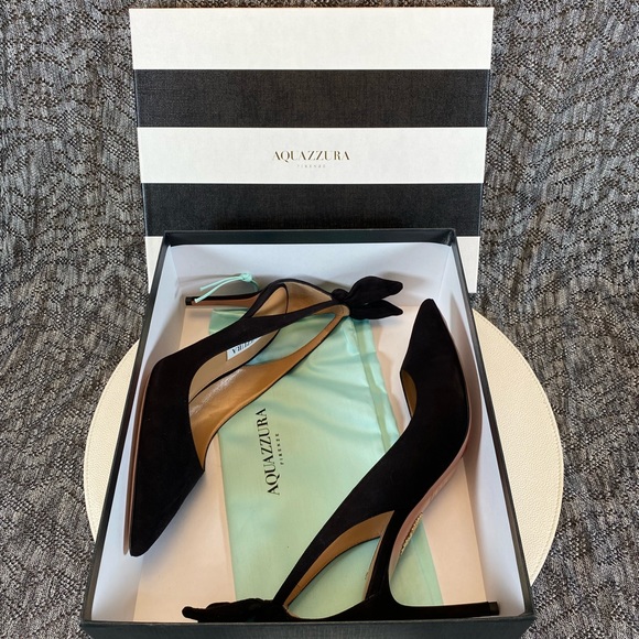 Aquazzura Bow Tie Pump 85mm Heels Black Size 37.5 - Picture 8 of 16
